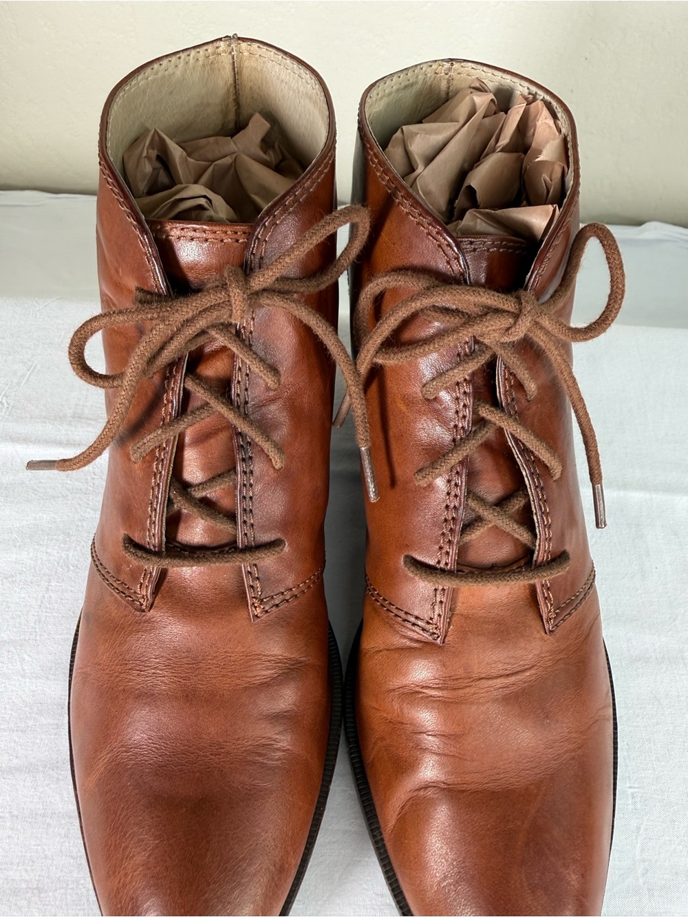 Frye Ruby Brown Leather Chukka Lace Up Heeled Booties Ankle Boots Size 8 - Picture 8 of 15